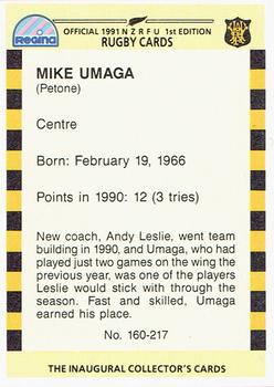 1991 Regina NZRFU 1st Edition #160 Mike Umaga Back